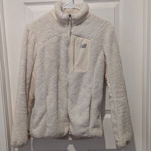 New Balance Size Small Cream Teddy Sherpa Fuzzy Front Zip Jacket